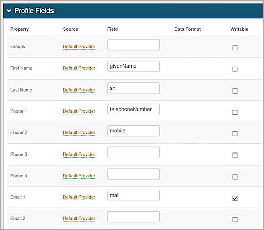 Screenshot of the SecureAuth Profile fields dialog box